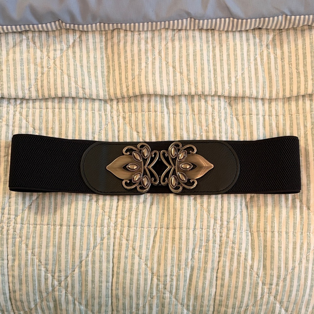 Elegant Black Belt with Silver Buckle